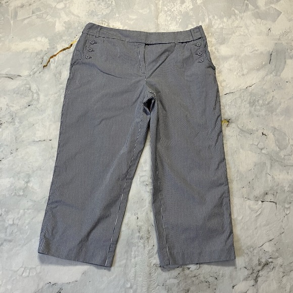 Talbots Pants - Talbots Pants Womens Size 14 Blue White Pinstripes Cotton Stretch Pocket Cropped